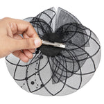 Load image into Gallery viewer, Radhu &amp; Kabby Glam Black Fascinator Hat for Girls/Women | Floral Mesh &amp; Pearl Detailing | Stylish Hairwear
