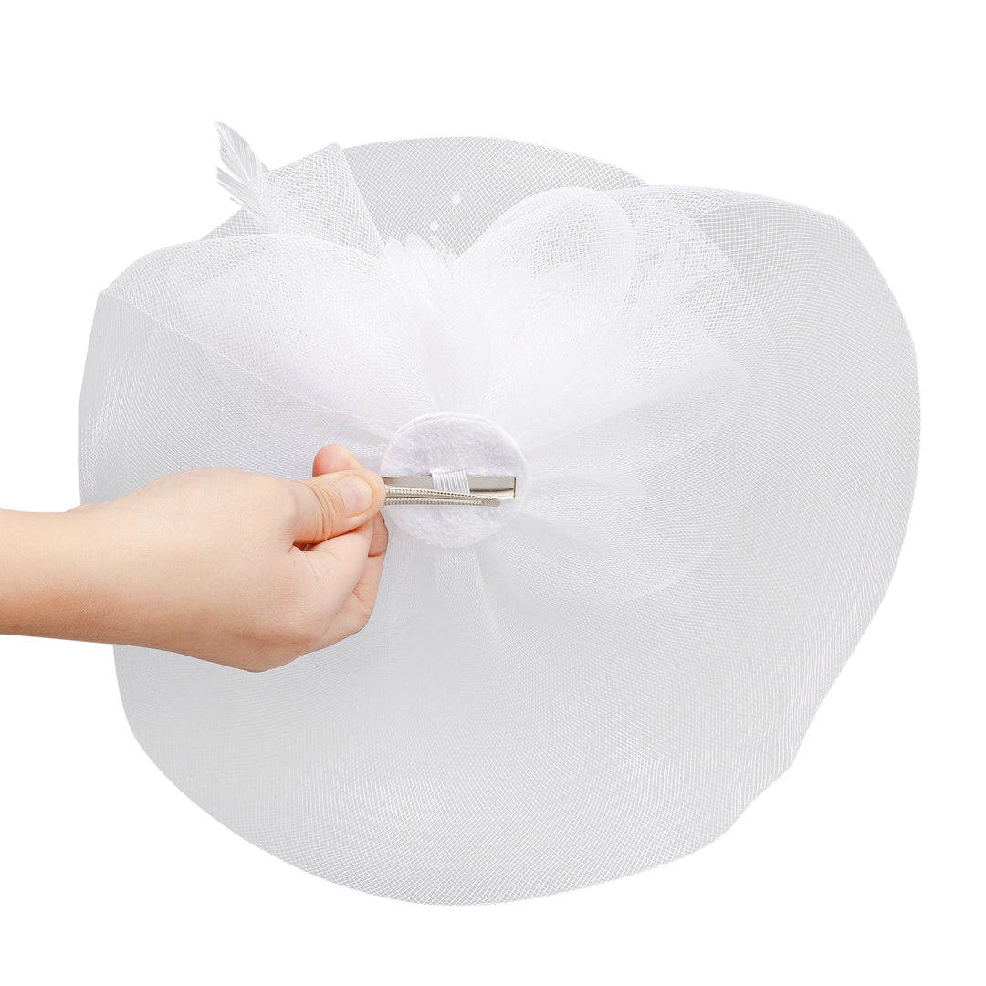 Radhu & Kabby Floral Fascinator Hat for Women | Set of 1 Classic & Stylish White Hat with Alligator Clips & Headband