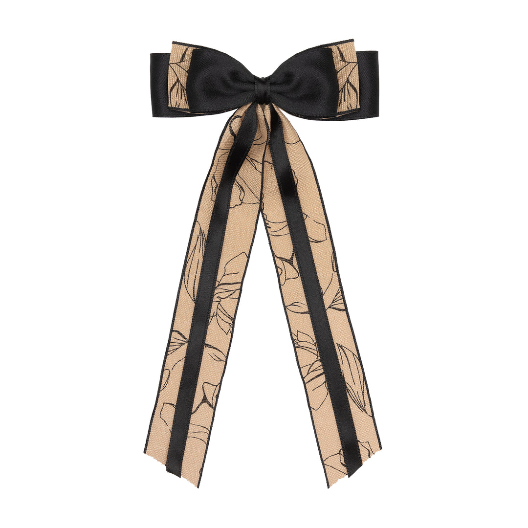 Stylish Tan & Black Hair Bows – Floral Ribbon Clips for Girls & Elegant Looks
