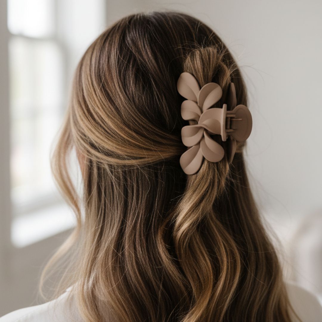 Radhu & Kabby Matte Floral Claw Clip Set | Chic Flower Hair Clutcher for Girls/Women