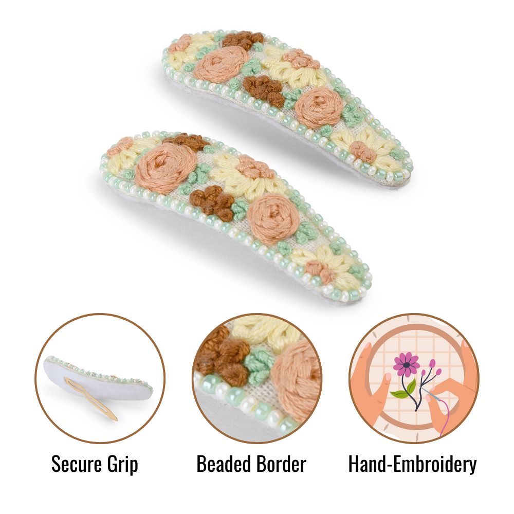 Hair Tic Tac Pins with Floral Embroidery - Garden Theme