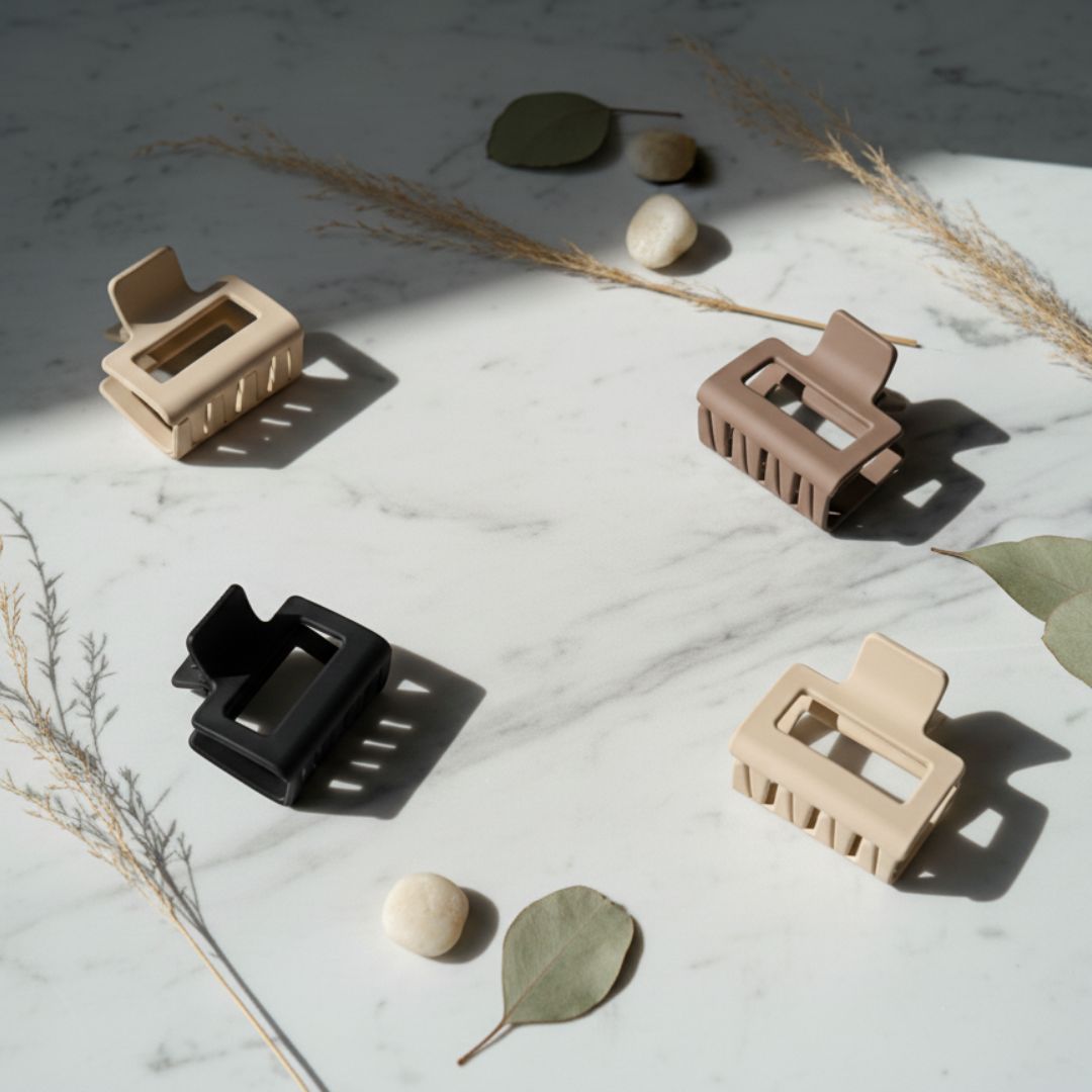 Radhu & Kabby Pack of 4 Matte Hair Claw Clips | Strong Hold Jaw Clips for Women | Minimal Everyday Hair Accessories Set