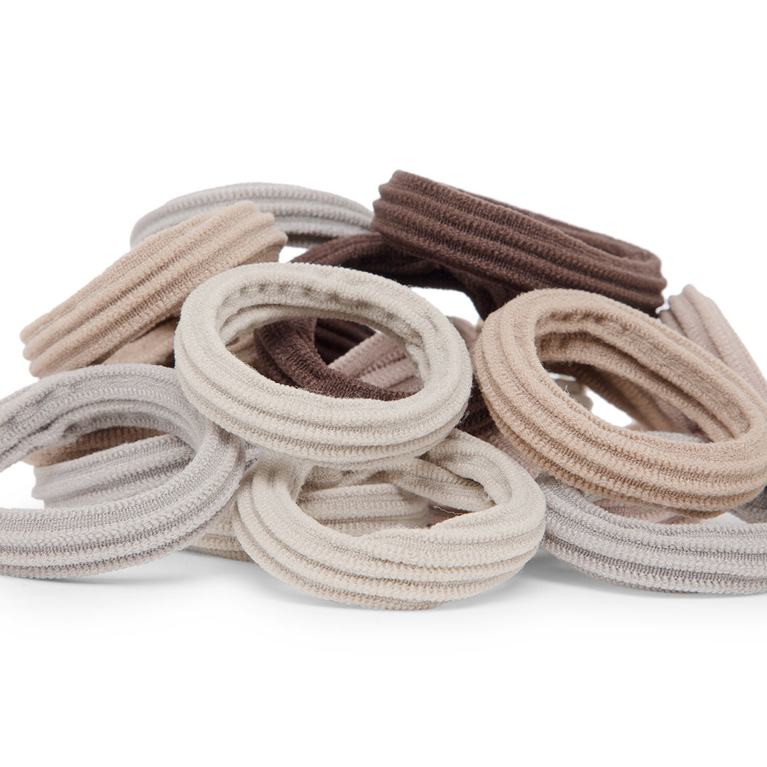 Radhu & Kabby Premium Hair Rubber Bands | Pack of 20 Neutral Shades | Gentle & Stretchable
