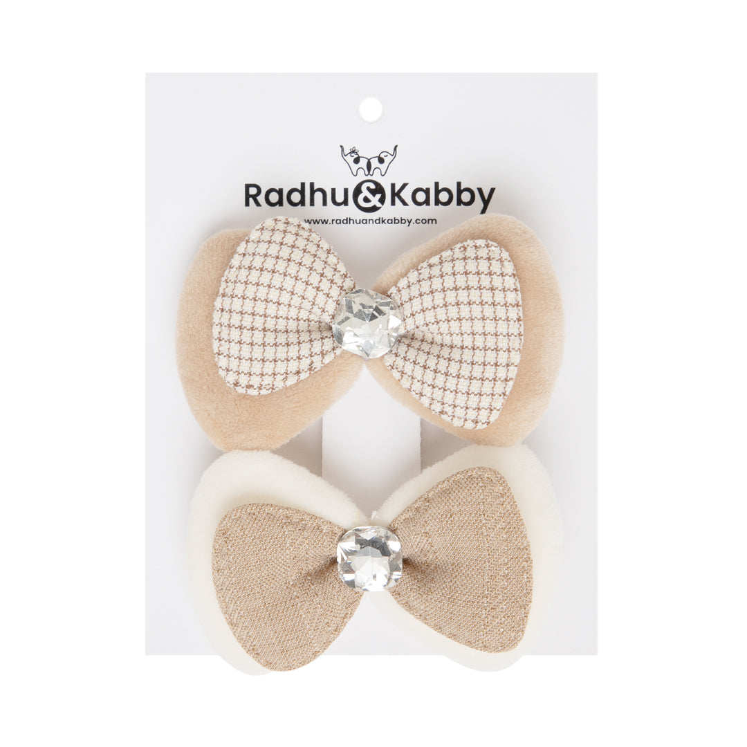 Radhu & Kabby Elegant Bow Hair Clips for Girls | Set of 2 Neutral Toned Bows with Soft Finish