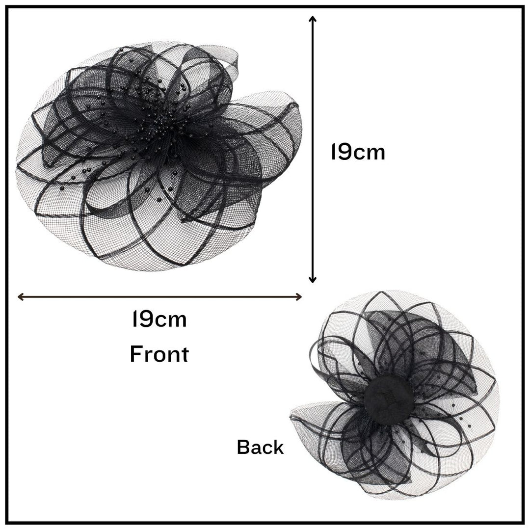 Radhu & Kabby Fascinator Hat for Girls/Women | Set of 1 Black Hat with Pearl Design | Includes Alligator Clip & Headband