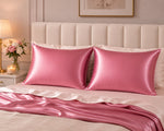 Load image into Gallery viewer, Radhu &amp; Kabby Satin Pillow Covers with 3 Satin Scrunchies | Best for Hair, Skin &amp; Beauty Sleep with Zipper Closure | Standard Size 72 x 48 cm