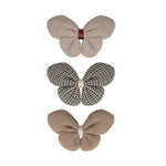 Load image into Gallery viewer, Radhu &amp; Kabby Fabric Butterfly Hair Clips for Girls &amp; Women | Set of 3 Elegant Neutral Soft Checkered Bows

