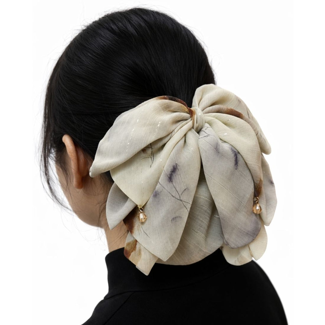 Radhu & Kabby Elegant Fabric Hair Claw Clip with Soft Abstract Print for Girl & Women