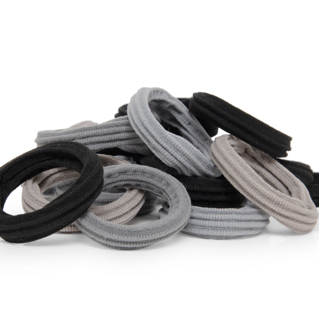 Radhu & Kabby Premium Hair Ties | Set of 20 Black & Grey | Gentle Grip, Long-Lasting & Suitable for All Hair Types