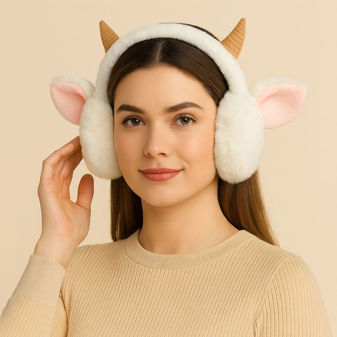 Radhu & Kabby Cozy Horn Plush Earmuffs | Soft, Warm & Lightweight Winter Ear Warmer
