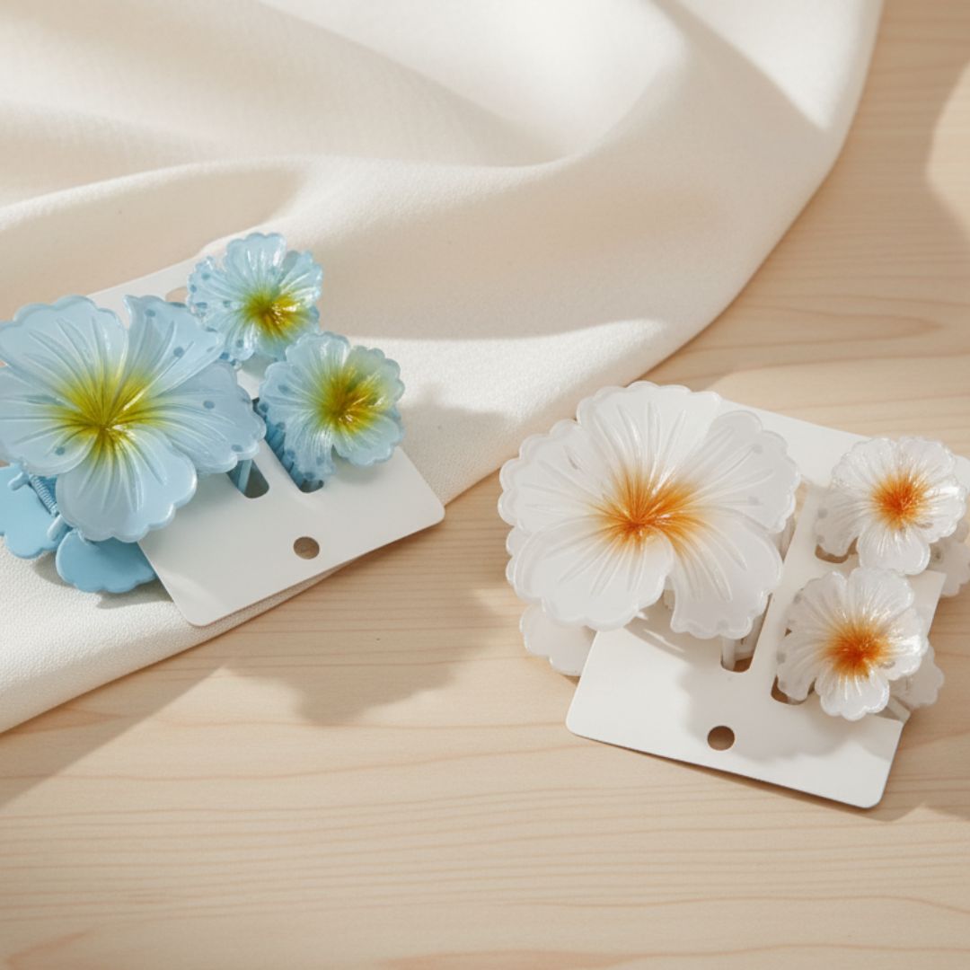 Radhu & Kabby Elegant Glossy Flower Hair Claw Clips | Strong Hold Clutcher Set of 6 for Girls/Women