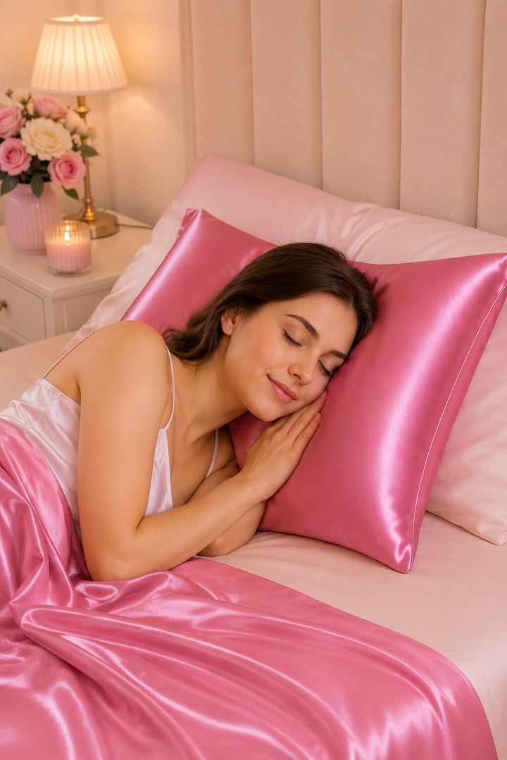 Radhu & Kabby Satin Pillow Covers with 3 Satin Scrunchies | Best for Hair, Skin & Beauty Sleep with Zipper Closure | Standard Size 72 x 48 cm