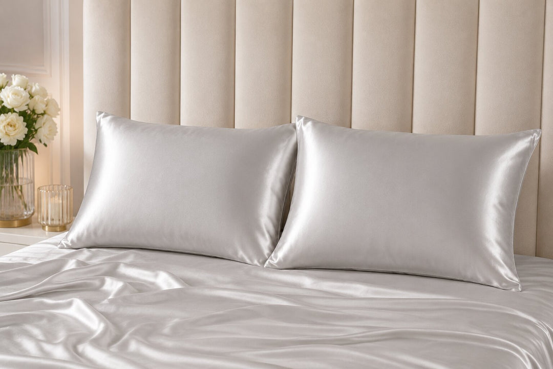 Radhu & Kabby Premium Satin Pillow Covers with 3 Satin Scrunchies | Ultra Soft Silky Cooling Satin with Smooth Zipper Closure | Standard Size 72 x 48 cm