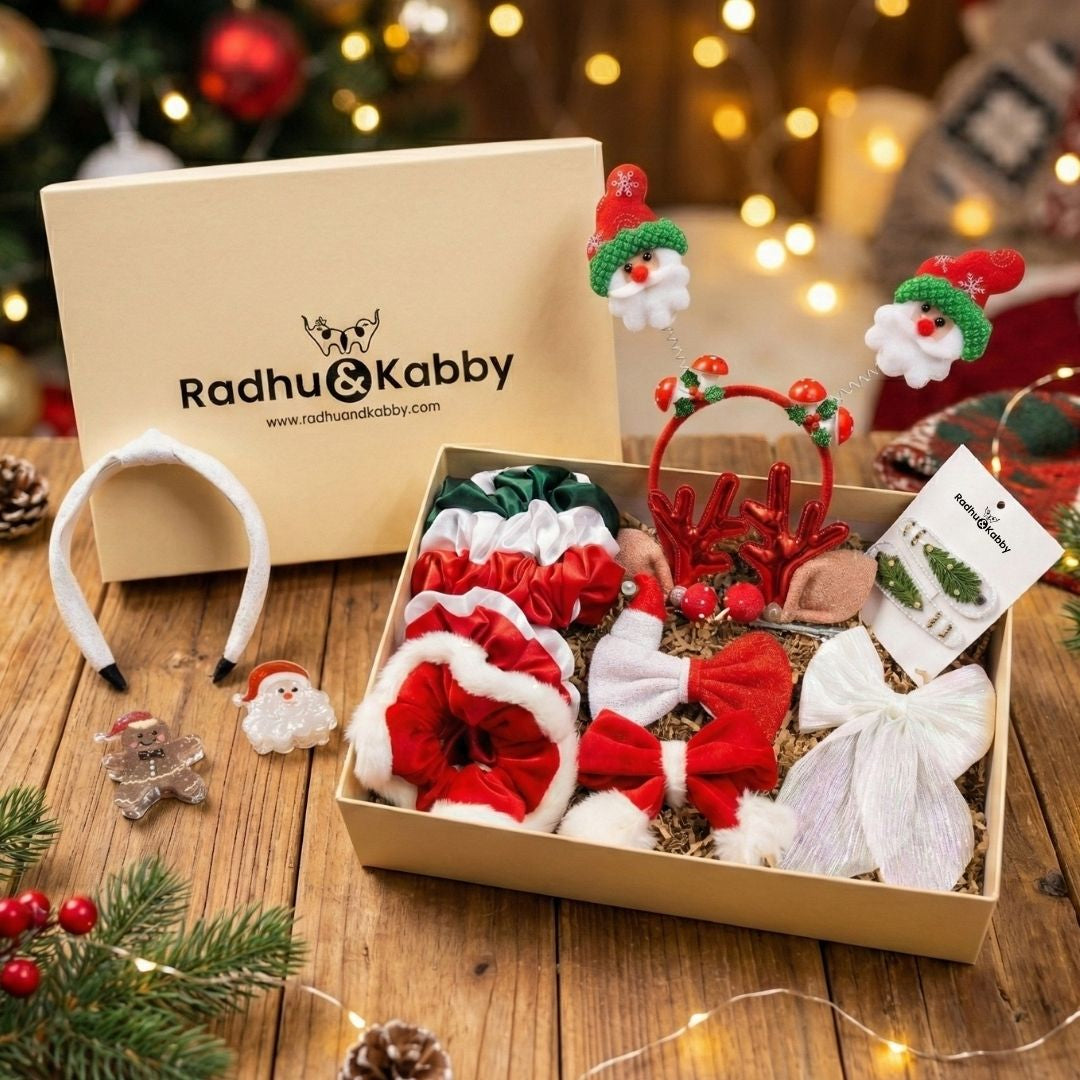 Radhu & Kabby Christmas Special Hair Accessories Box | Kids & Women Festive Styling Set