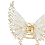 Load image into Gallery viewer, Butterfly Hair Clutcher with Pearl Chain and White Coloured Stones - Golden Finish
