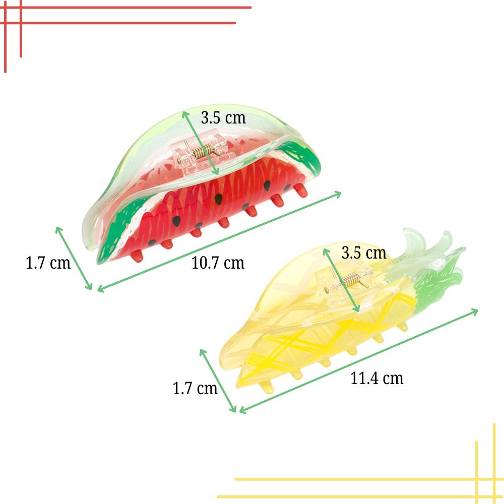 Fruit-Themed Claw Clips - Pineapple & Watermelon Set of 2