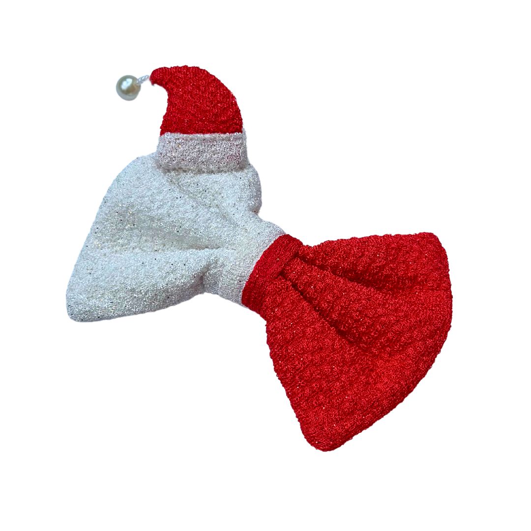 Santa Hat Style Hair Bow Xmas Accessory for Girls & Women - Red & White Design 1 Pcs