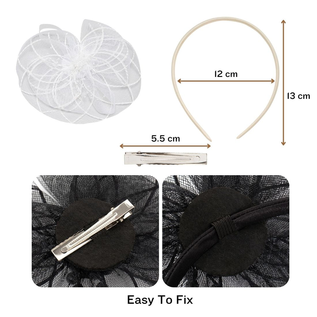 Radhu & Kabby Fascinator Hat for Girls/Women | Includes Alligator Clip & Headband | Hair Accessory for Weddings, Parties & Special Occasions