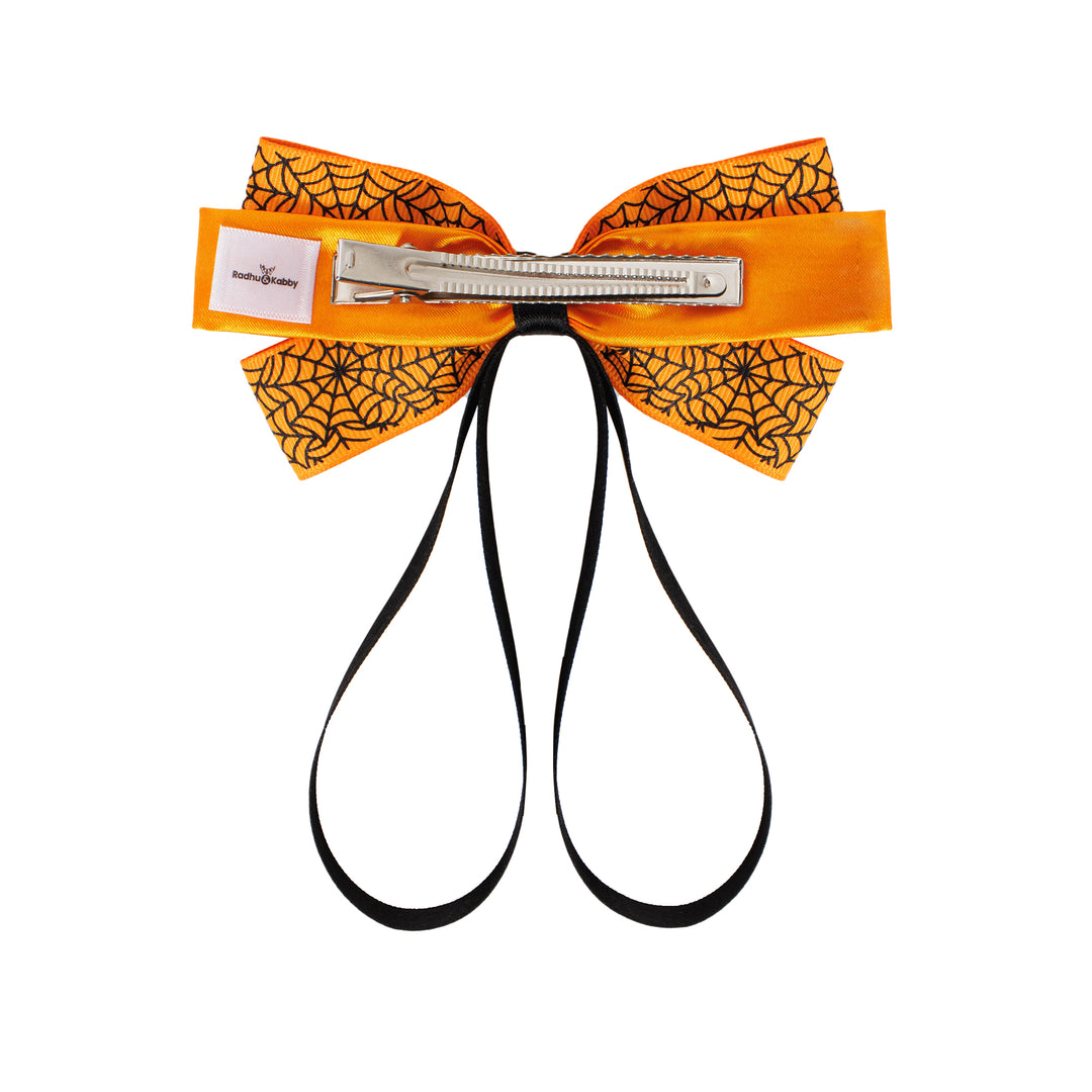 Radhu & Kabby Halloween Hair Bows | Satin & Ribbon Hair Accessories for Girls/Women | Pack of 4 Pumpkin, Ghost, Bat & Witch Hat Designs