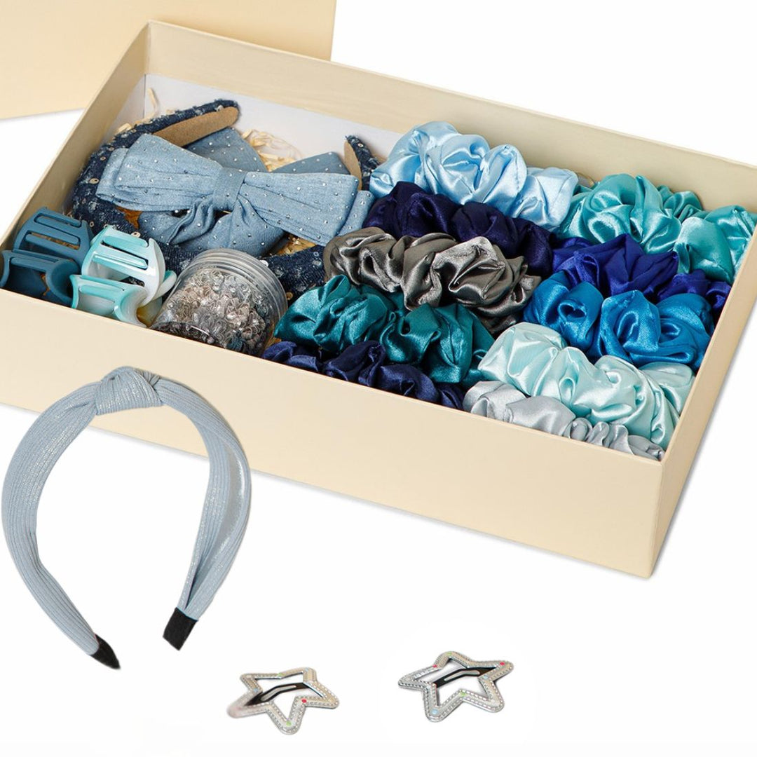 Radhu & Kabby Festive Gift Hamper | Satin Scrunchies, Hairbands, Bows & Clutchers Set for Girls & Women | Elegant Hair Accessories Combo Box