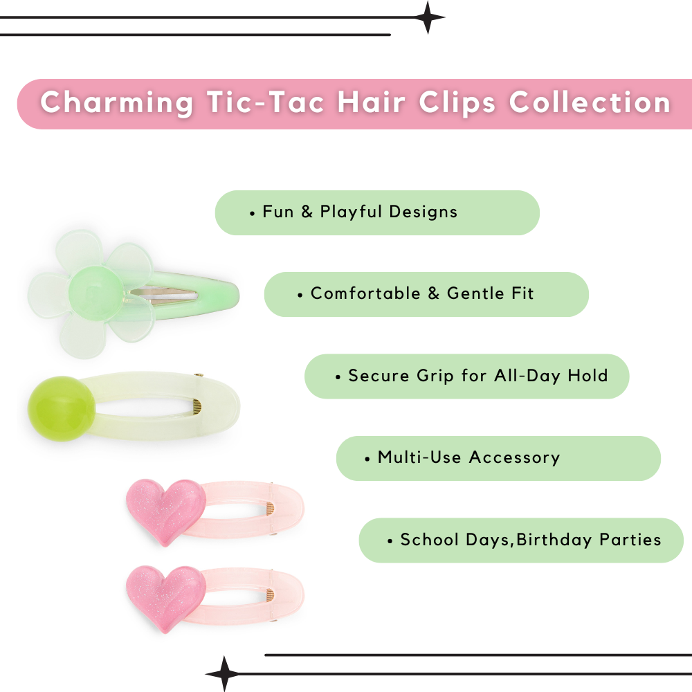 Girls' Hair Clips in Pastel Pink & Green Pack of 4