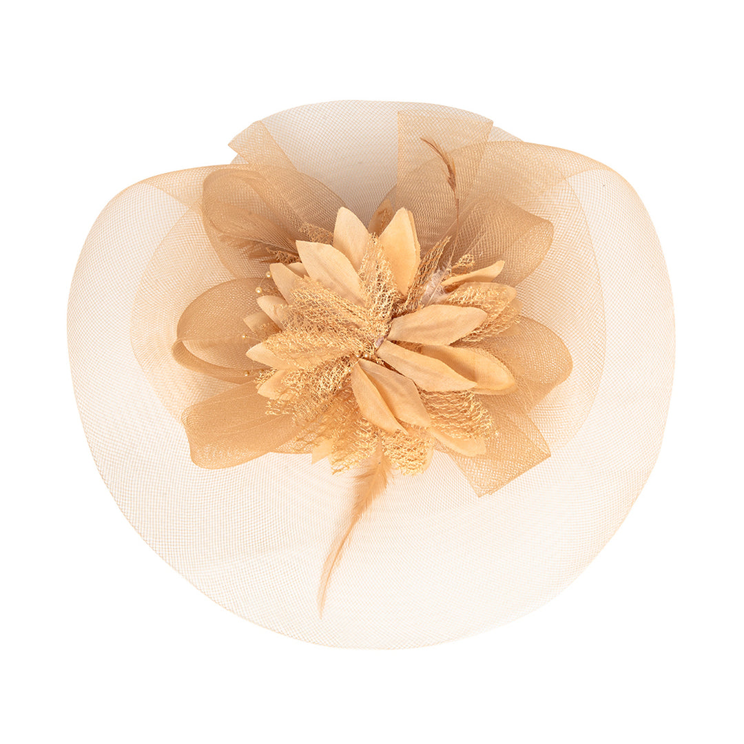 Radhu & Kabby Floral Fascinator Hat for Girls/Women | Set of 1 Stylish Brown Hat with Alligator Clips & Headband