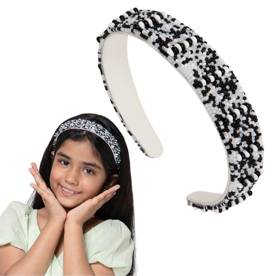 Handmade Black & White Beaded Headband For Women 1 Pcs
