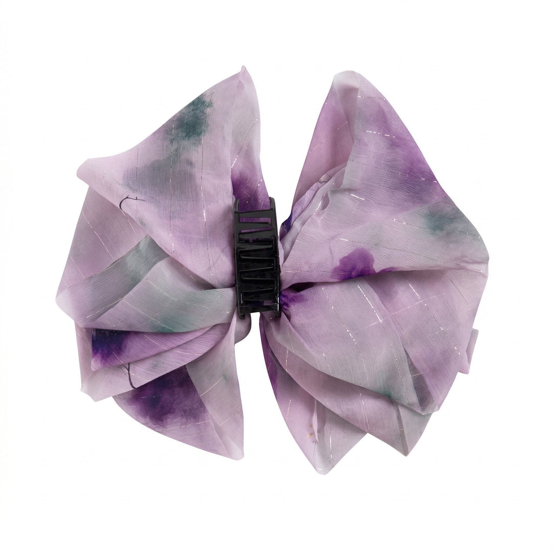 Radhu & Kabby Women’s Lavender Printed Fabric Hair Bow Claw Clip with Bead Detailing | Trendy Hair Accessory