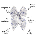 Load image into Gallery viewer, Satin Floral White Print Hair Bow Clip For Women &amp; Girls Set of 1
