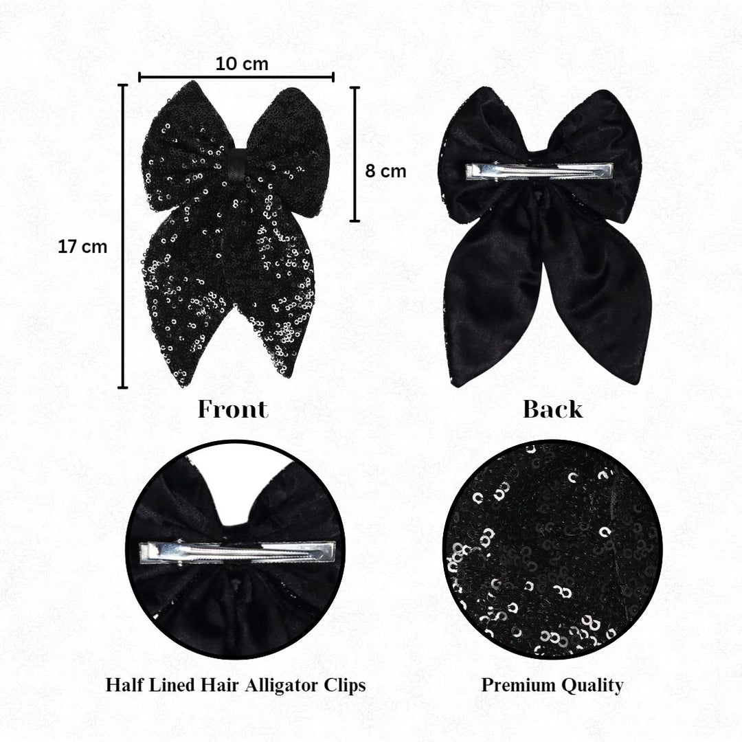 Handmade Hair Bow Clip for All Occasions Black Colour Set of 1