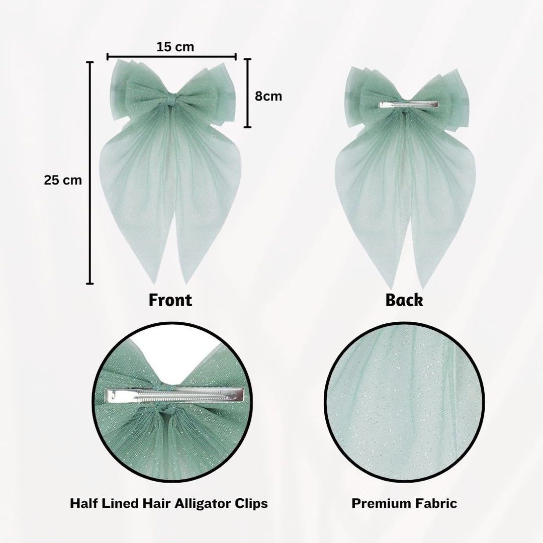 Hair Bows Clips for Women Light Green & Peach Colour Set of 2