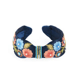 Load image into Gallery viewer, Floral Embroidered Navy Blue Headband with Beaded Pack of 1
