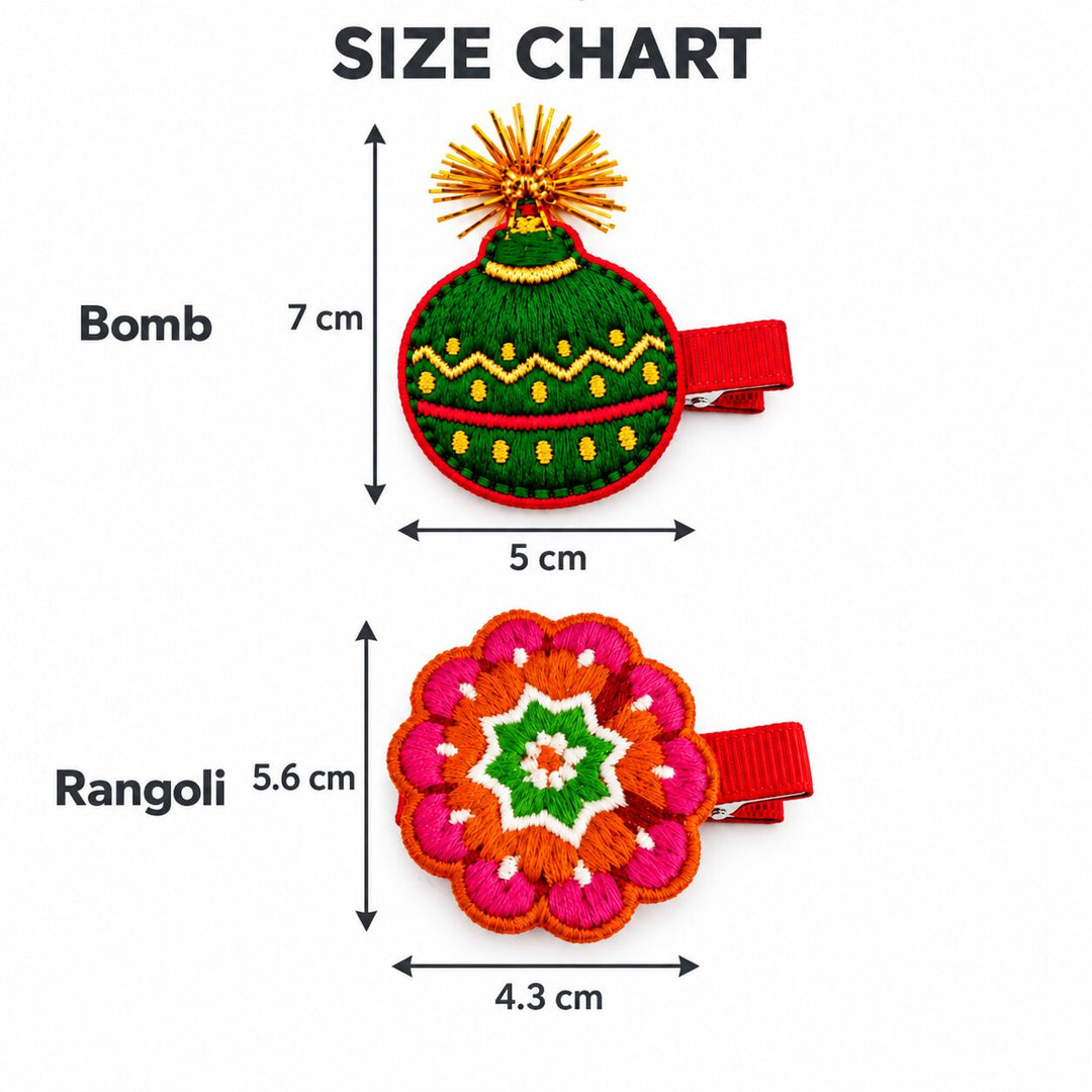 Rangoli Embroidered Diwali Hair Clips – Set of 4