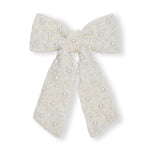 Load image into Gallery viewer, Classic White Hair Bow with Pearls – Beautiful Hair Clip for All Events