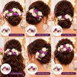 Load image into Gallery viewer, Radhu &amp; Kabby Purple Bloom Floral Hair Combs for Women | Ivory Flower Hair Accessories for Bun Updo Party &amp; Festive Looks  Set of 2
