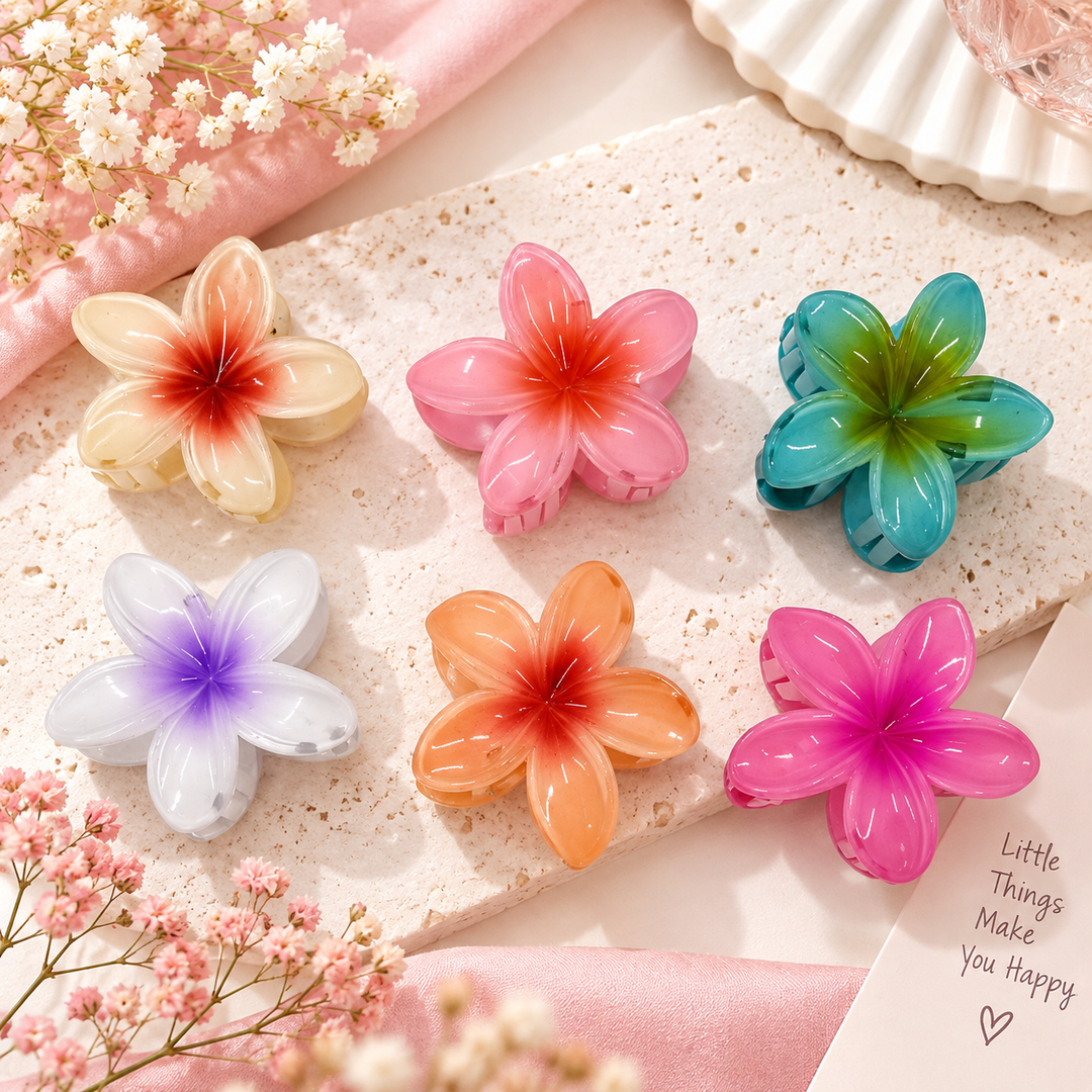 Radhu & Kabby Floral Pastel Hair Claw Clip for Women/Girls | Pack of 6 Stylish Flower Design Hair Accessor