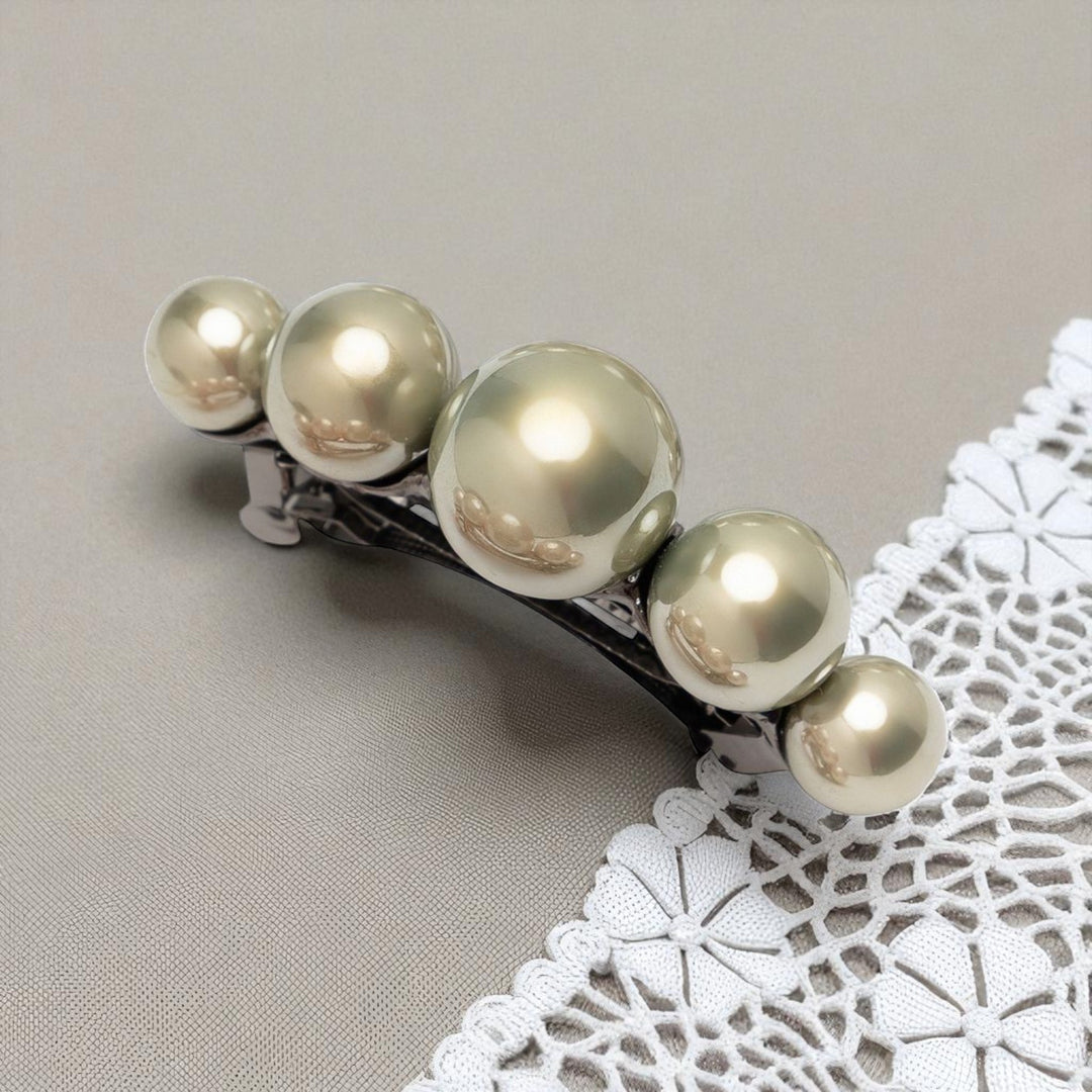 Raddu & Kabby Glossy Green Pearl Barrette | Perfect for Parties, Weddings & Daily Fashion Styling