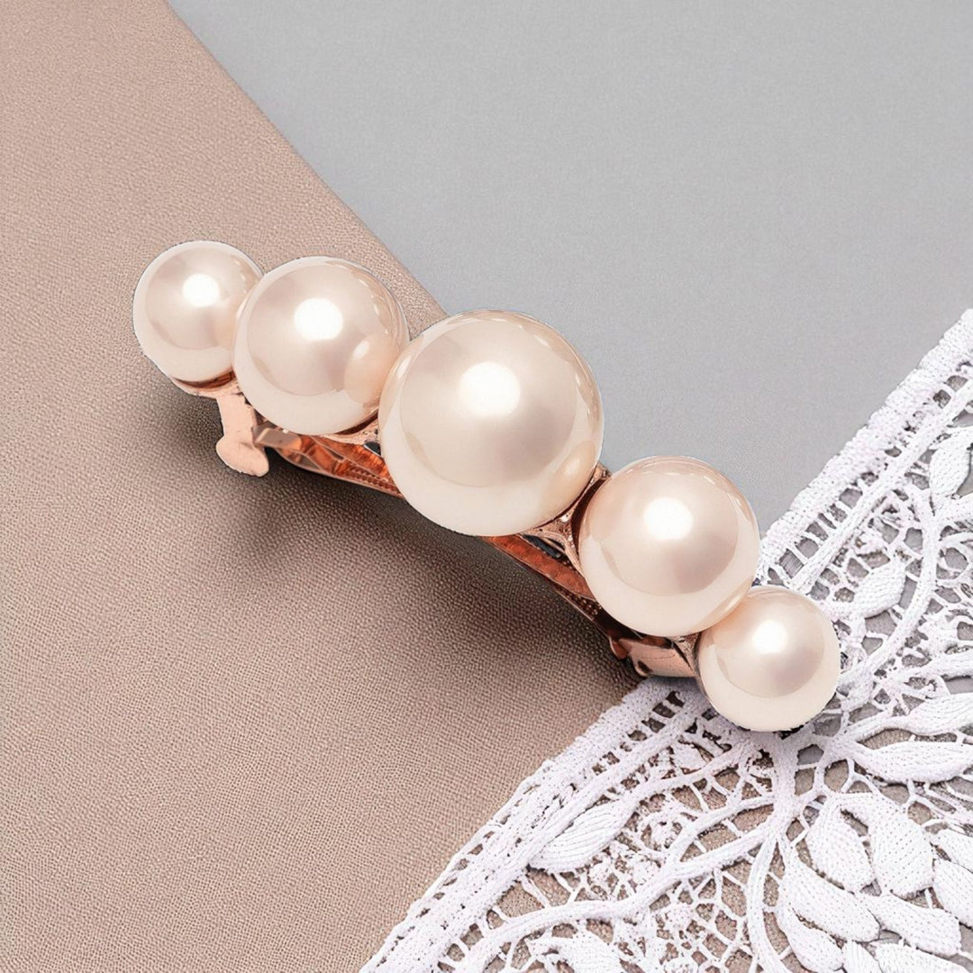 Radhu & Kabby Elegant LightPink Pearl Hair Accessory | Premium Rose Gold Barrette for Women & Girls
