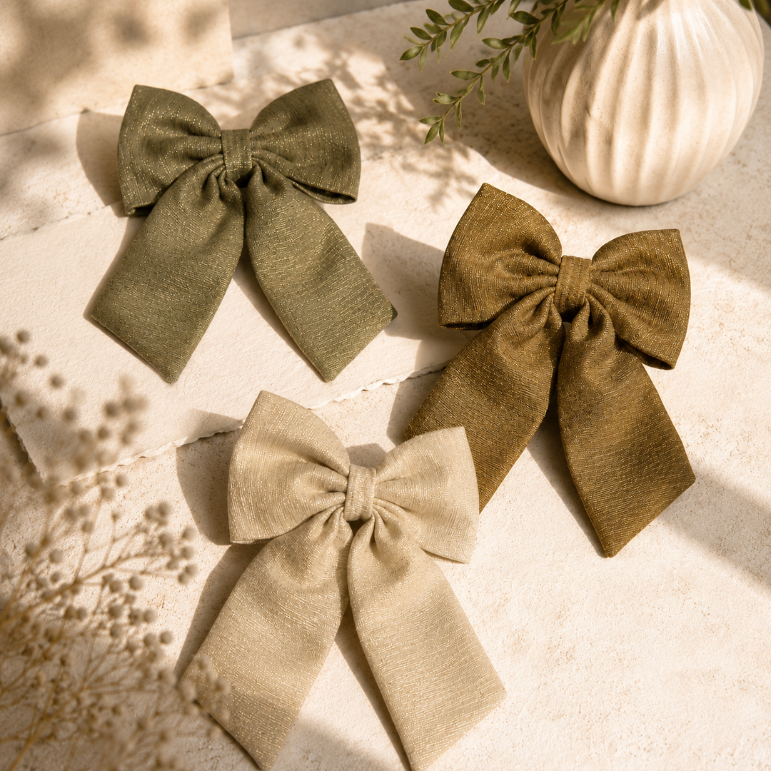 Radhu & Kabby Shimmer Hair Bow Clips for Women/Girls | Set of 3 Stylish Hair Accessories for Party & Casual Wear