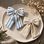 Load image into Gallery viewer, Radhu &amp; Kabby Premium Fabric Hair Bow for Women/Girls | Trendy Striped Cotton Hair Bow Accessory | Stylish for Everyday, Party &amp; Casual Wear