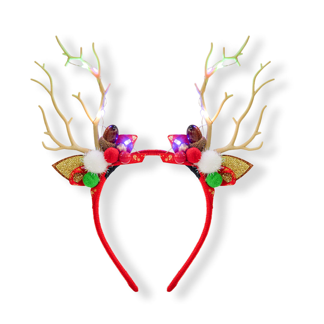 Christmas Red Reindeer Antler Hairband with Pom-Poms & Ornaments - Festive Accessory One Piece