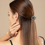 Load image into Gallery viewer, Radhu &amp; Kabby Metal Round Stone Hair Claw Clip Set | Silver &amp; Gold Strong Grip Vintage Rhinestone Hair Accessories