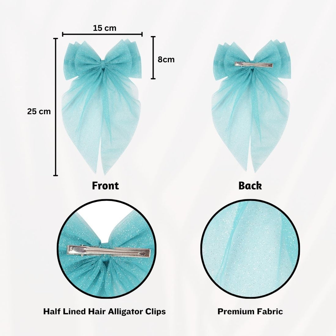 Hair Bows for Women/Girls Blue & Brown Colour Set of 2