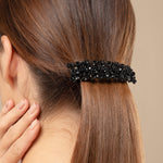 Load image into Gallery viewer, Black Floral Hair Barrette with Crystals For Girls