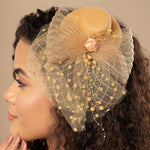 Load image into Gallery viewer, Radhu &amp; Kabby Fascinator Hat for Girls/Women | Brown Hat with Polka Dot Veil, Mesh Bow | Hair Accessory for Weddings, Outings and Special Events