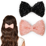 Load image into Gallery viewer, Crystal Beaded Hair Bows Black &amp; Pink Hair Clips for Women Set of 2
