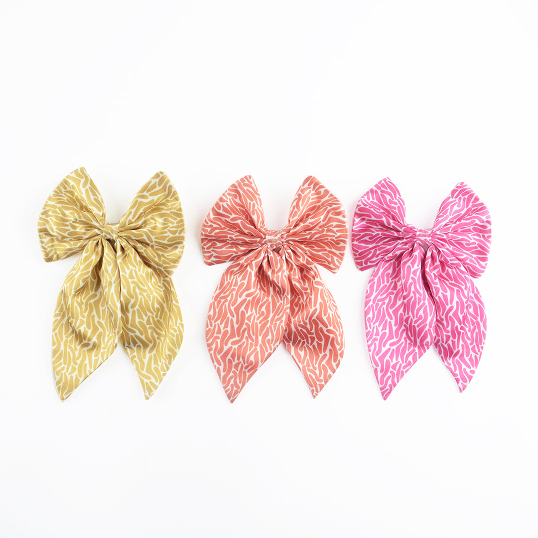 Satin Hair Bows Printed Hairpins for Women Set of 3