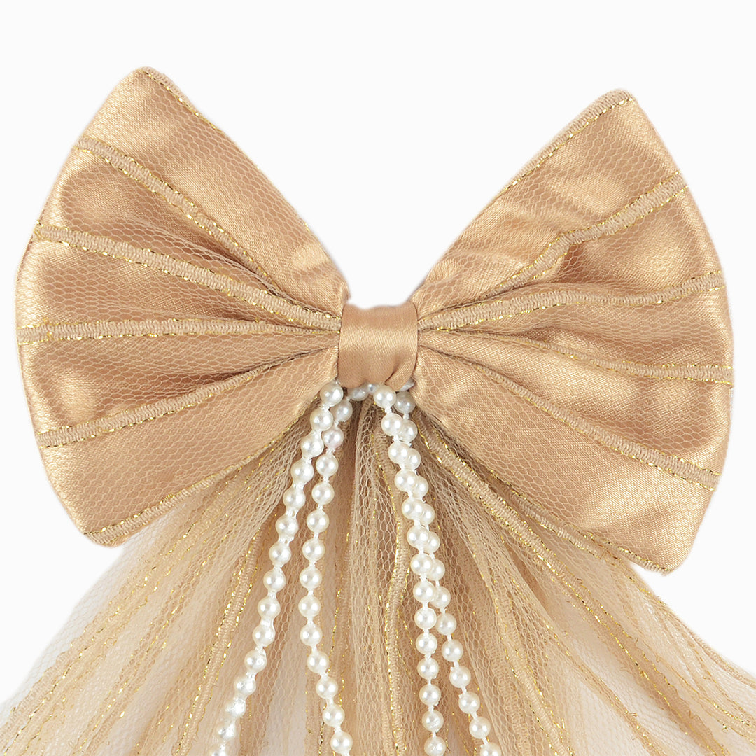 Net Hair Bow Clips with Pearl-Embellished Multi colour Set of 3