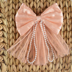 Load image into Gallery viewer, Net Hair Bow Clips with Pearl-Embellished Multi colour Set of 3
