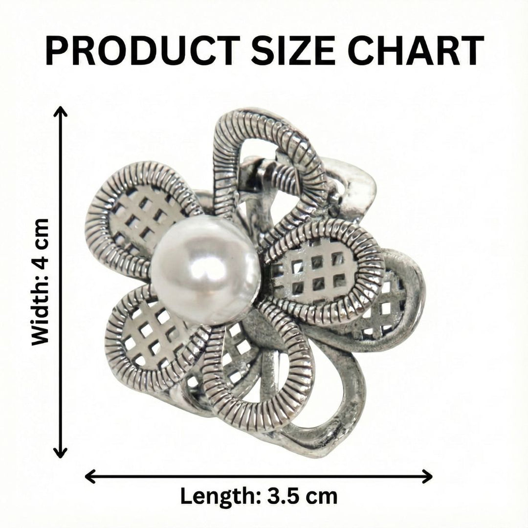 Radhu & Kabby Mini Metal Pearl Flower Hair Claw Clips | Black, Silver & Gold Pack of 3